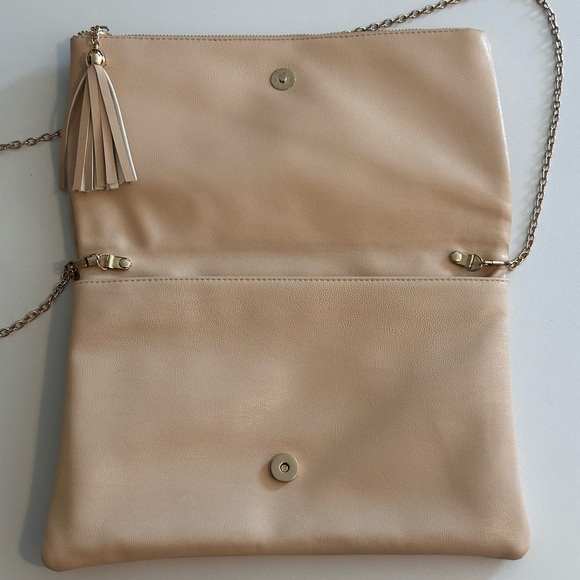 Gold & Beige Crossbody Clutch with Tassel Zipper - Picture 7 of 9